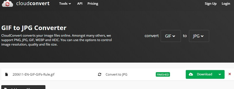 CloudConvert GIF から JPG へ変換