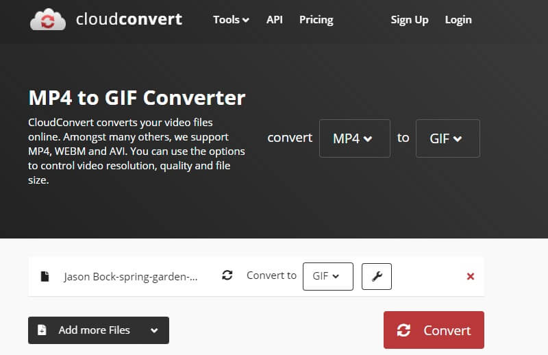 Cloudconvert インターフェース