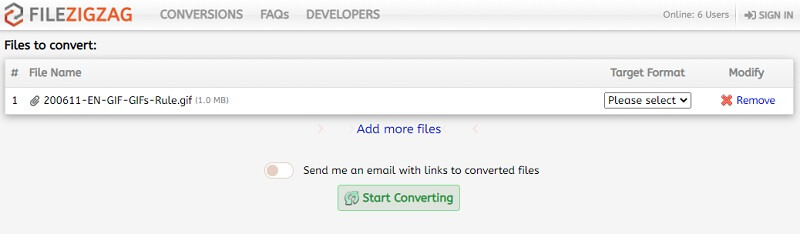 FileZigZag GIF から JPG へ変換