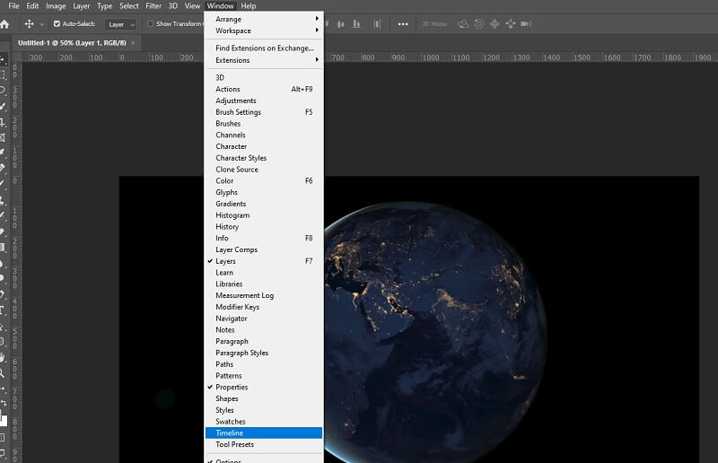 Photoshop GIFメーカー タイムラインを開く