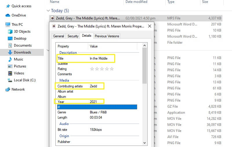 MP3メタデータをプレビュー