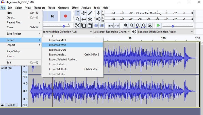 AudacityでOGGファイルをWAVに変換する