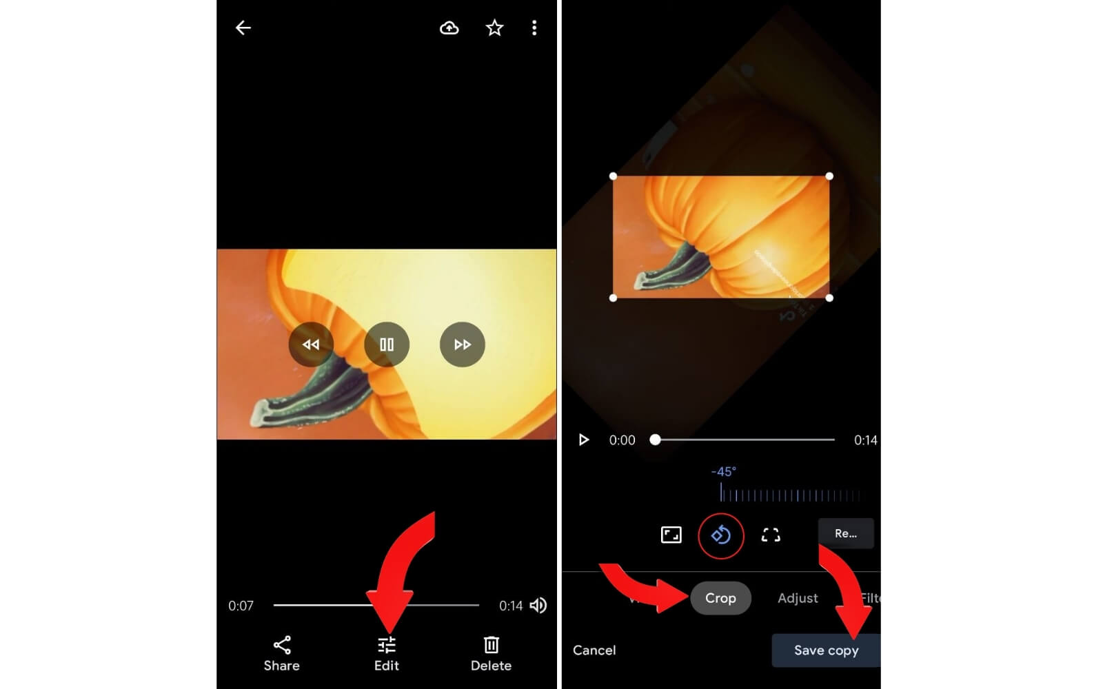 Googleフォト Androidで動画を回転 回転と保存