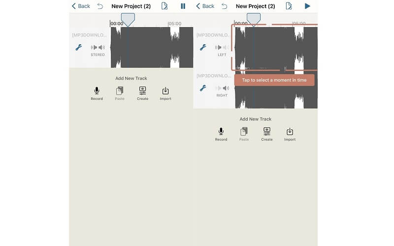 Hokusai Audio Editor のインターフェースで MP3 ファイルをトリミング
