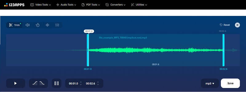 OnlineMP3Cutter インターフェース MP3ファイルをトリミングする