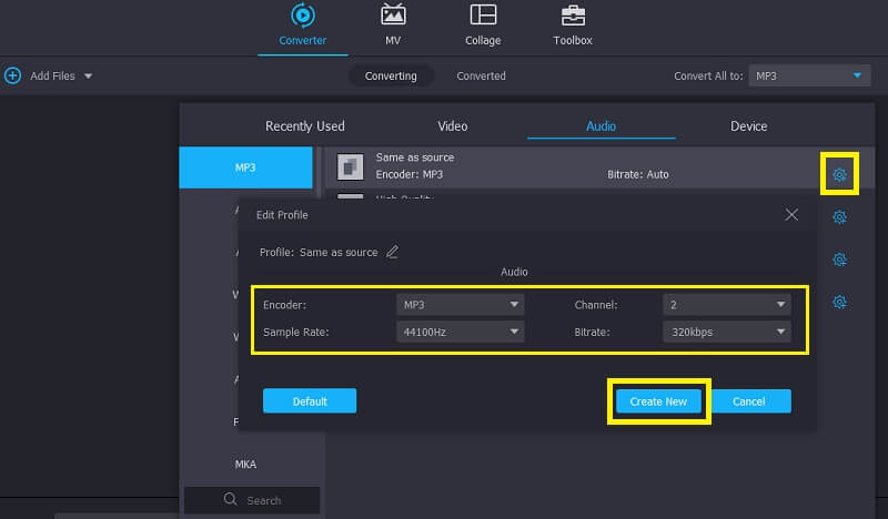 Vidmore Vc 出力設定変更 WAVをMP3に変換