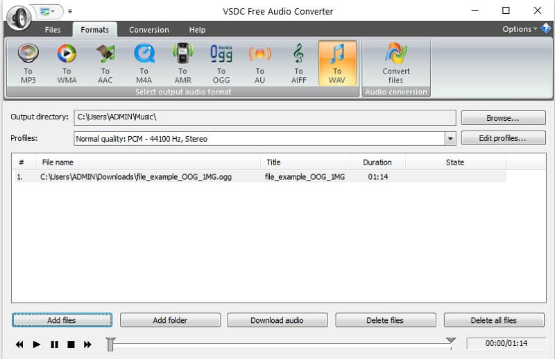 VSDCオーディオコンバーターのインターフェースでOGGをWAVに変換する