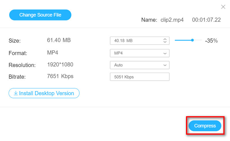 オンライン圧縮を開始