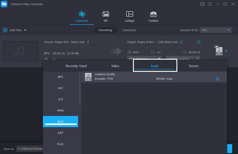 Vidmore APE形式を選択