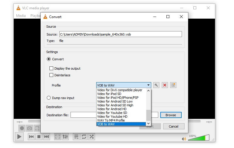 VLCメディアプレーヤーのオーディオ編集インターフェース