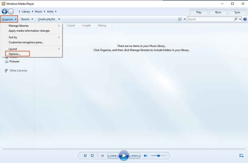 Windows Media Player インターフェース