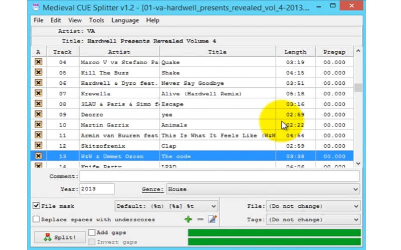 Medieval Cue Splitter FLAC を分割
