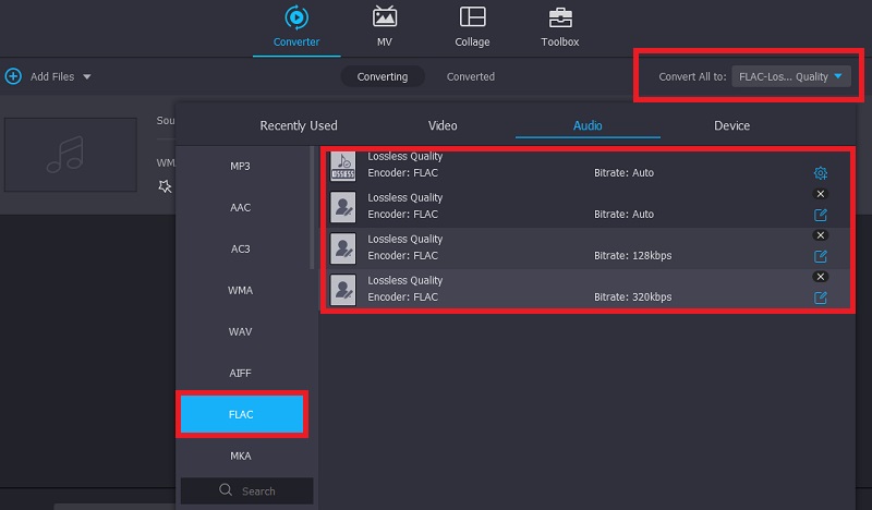 Vidmore 形式とオーディオプロファイルを選択