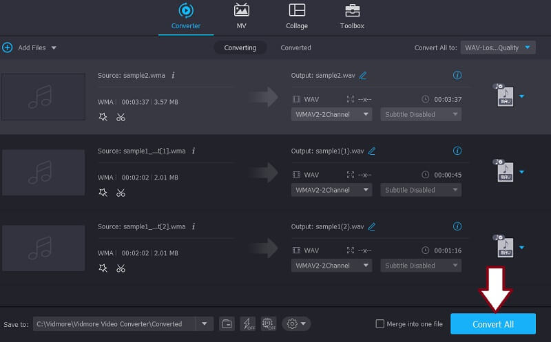 Vidmore VC カットした WMA を保存