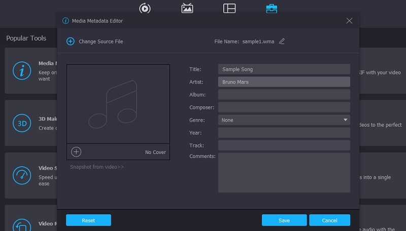 Vidmore VC WMAメディアメタデータ