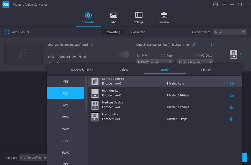 AAC 形式を選択 Vidmore