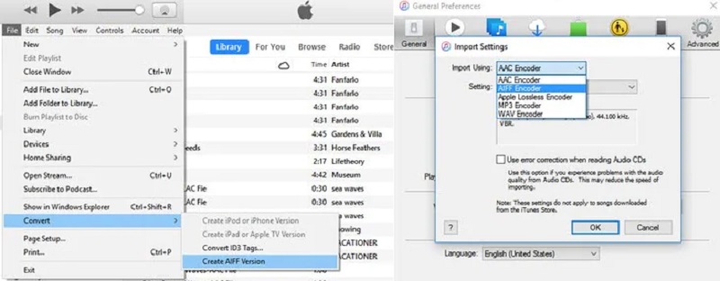 MP3をAIFFに変換 iTunes