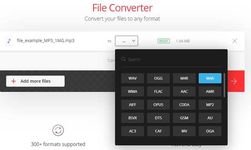 Convertio で出力形式を選択