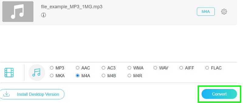 Vidmore 無料版で MP3 を M4A に変換