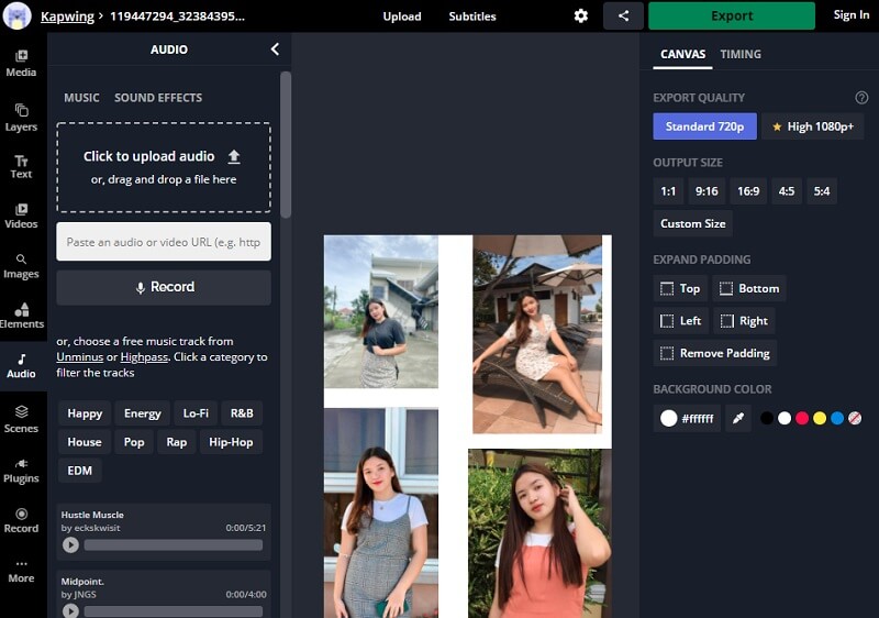 写真に音声を追加 Kapwing