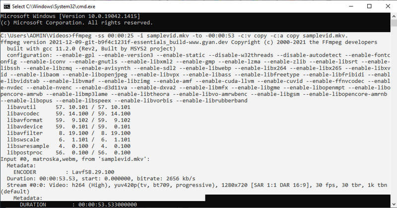 FFMPEG MKV トリミング