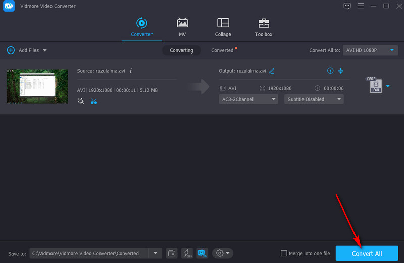 Vidmore トリミング済みAVI保存