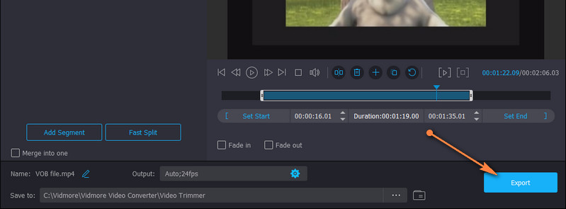 Vidmore カットした動画を保存