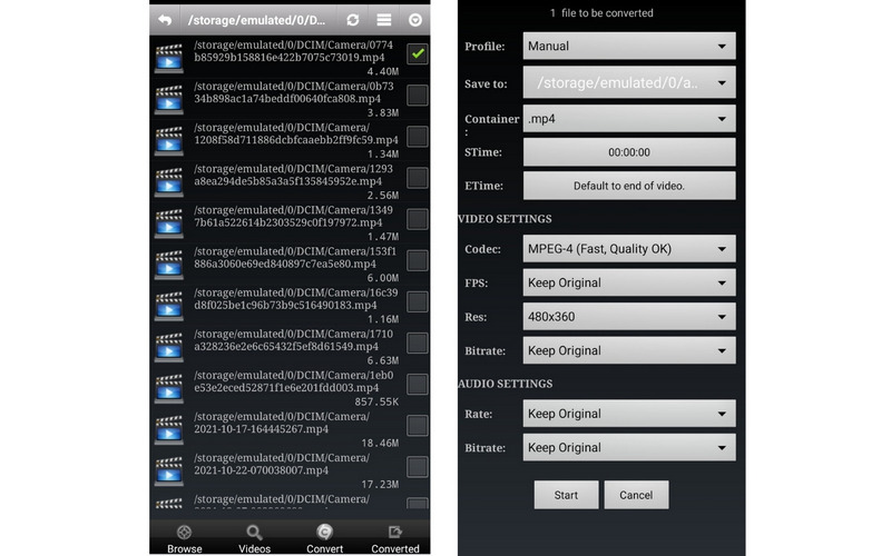 Video Converter Android インターフェース