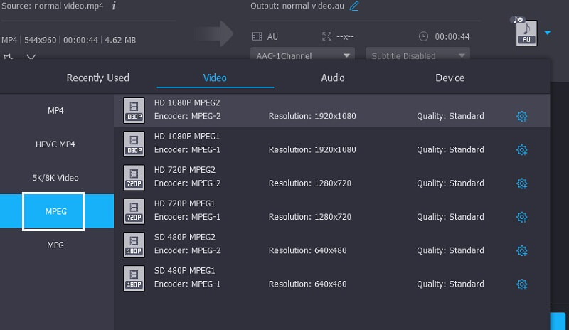 MPEGを選択 Vidmore