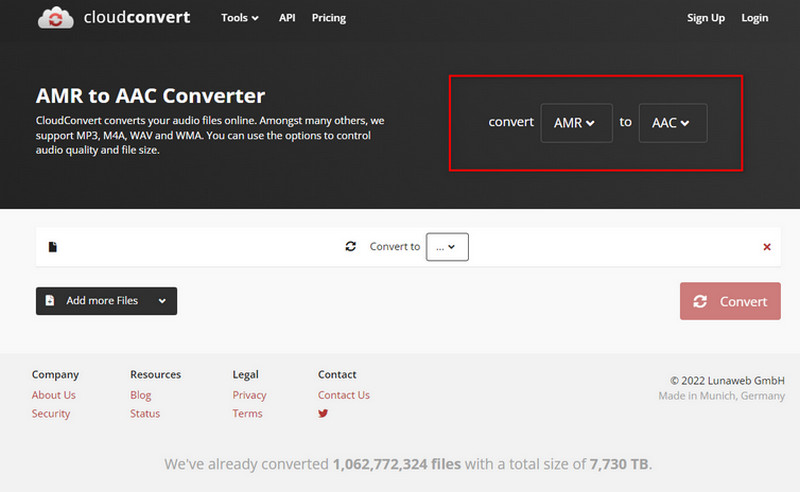 CloudConvert AMR から AAC へ