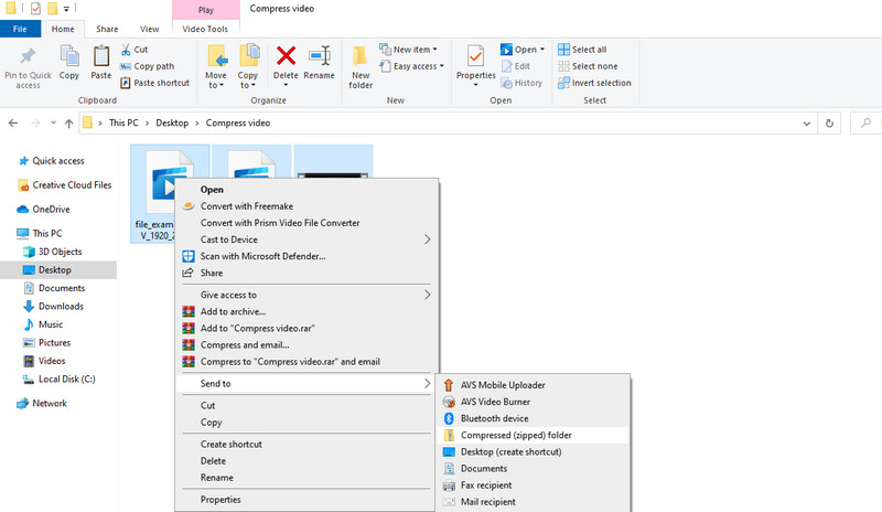 動画を ZIP に圧縮
