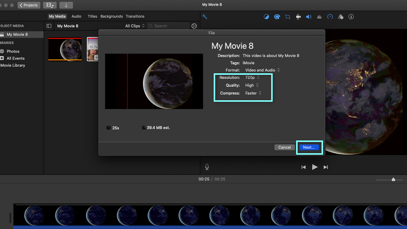 iMovieで動画を圧縮する