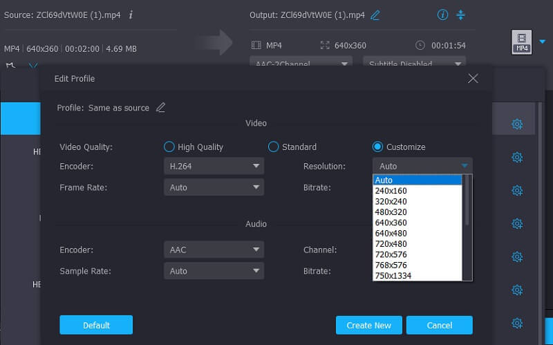 解像度を下げる（Vidmore）
