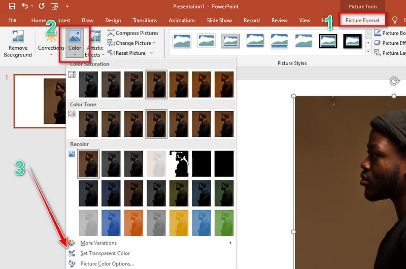 PowerPoint 透明色の選択