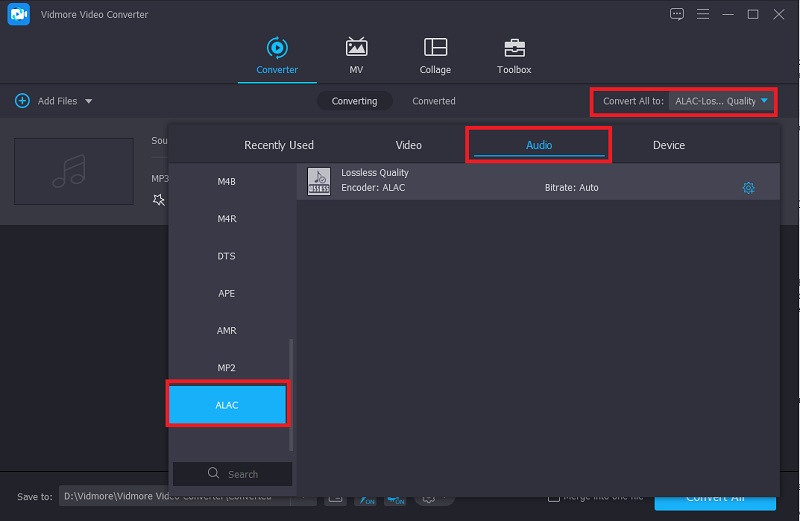 ALAC 形式を選択