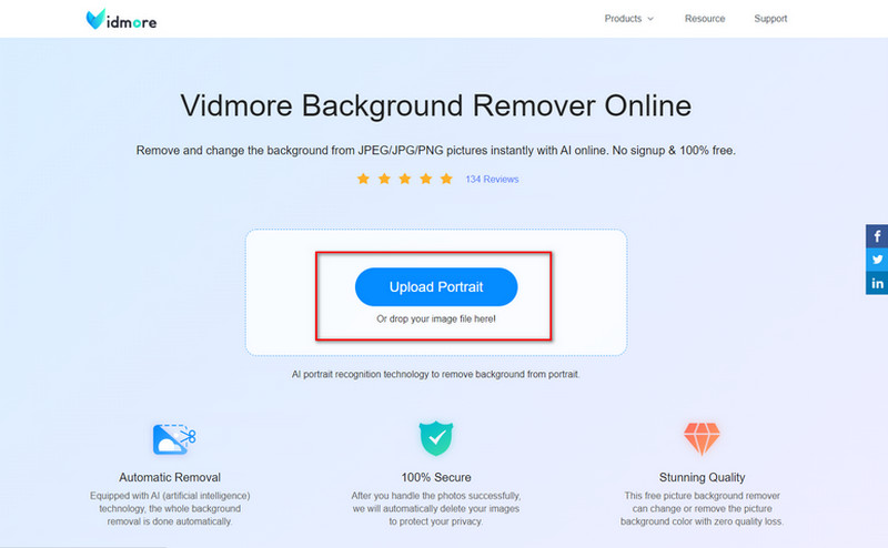Vidmore 画像アップロード画面