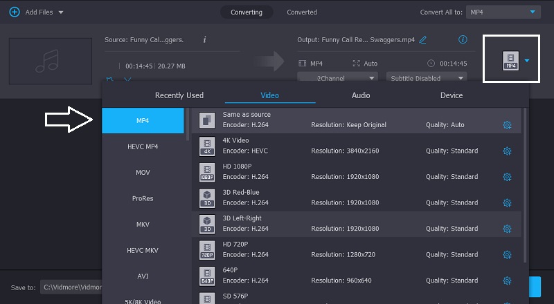 MP4 を選択 Vidmore