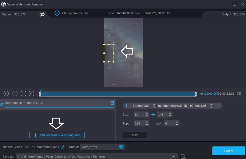 ウォーターマーク削除エリアを配置 Vidmore