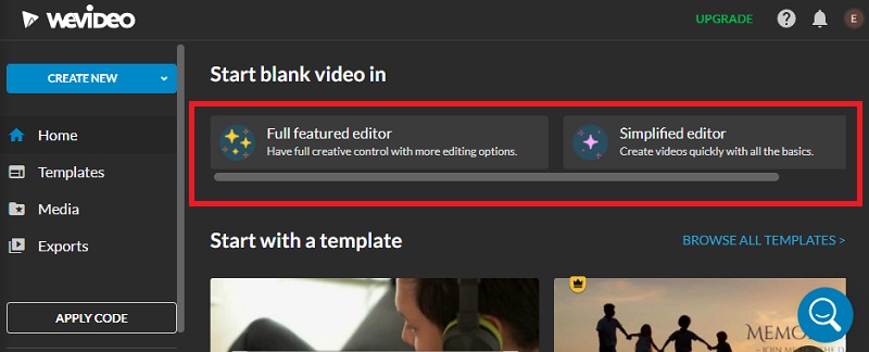 WeVideo エディターを選択