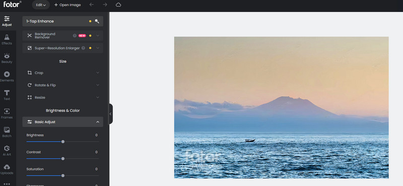 Fotor 編集パネル