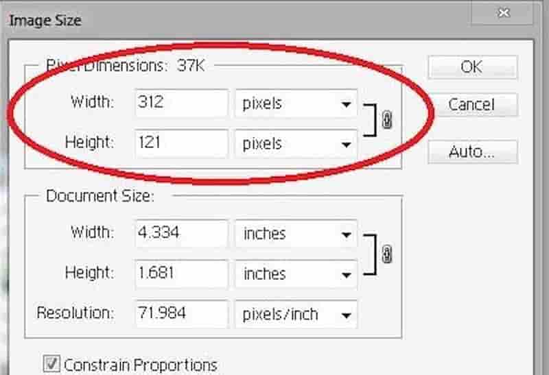 Photoshop の高さと幅