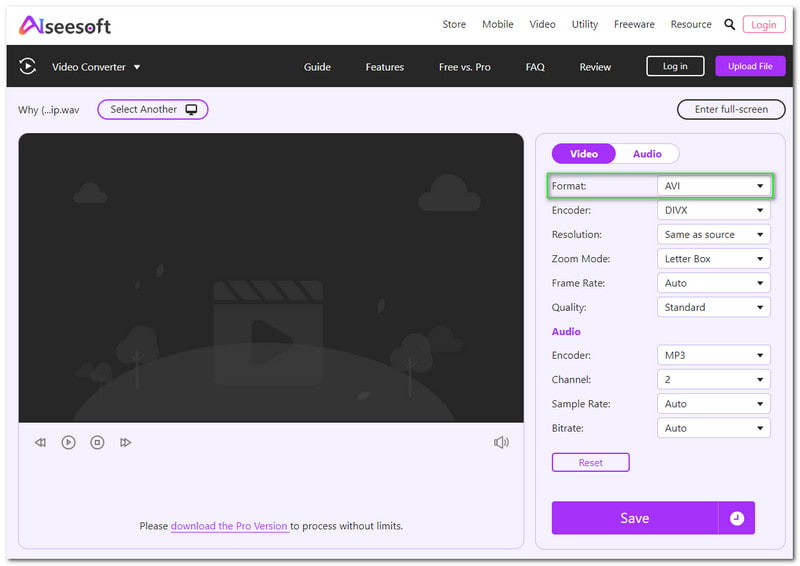 WAVをAVIに変換　Aiseesoft 形式をAVIに変更