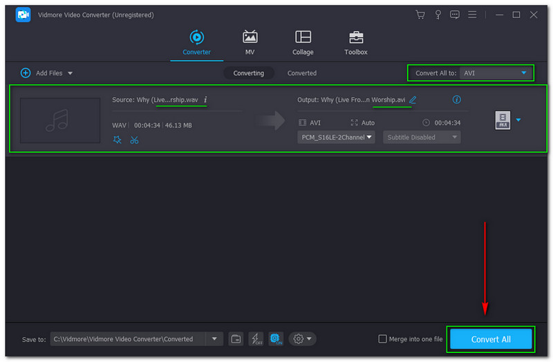 WAVをAVIに変換　Vidmore Video Converter「Convert All」