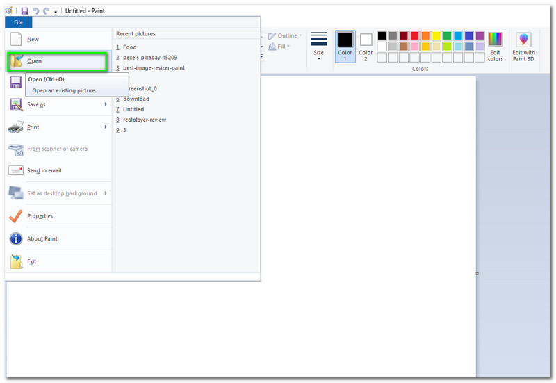 画像を大きくする　ペイント 開くボタン