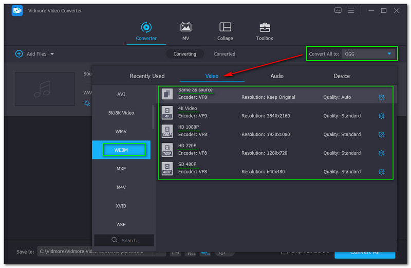 WAV to WEBM Vidmore Video Converter 動画解像度