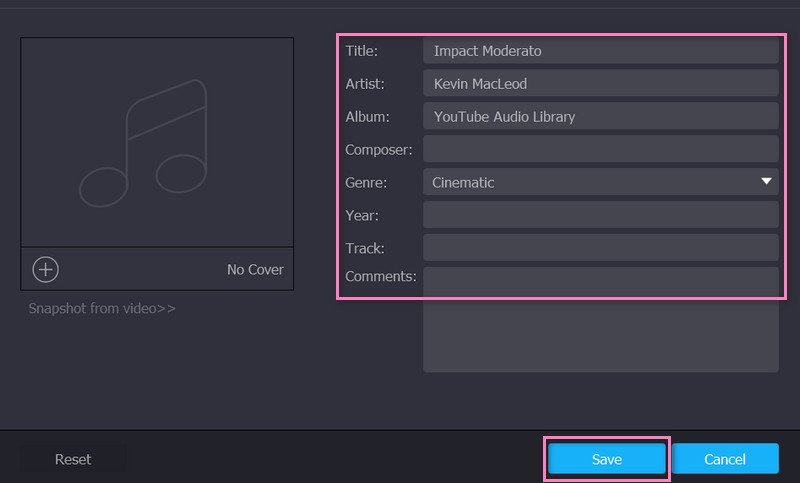 メタデータを編集して保存