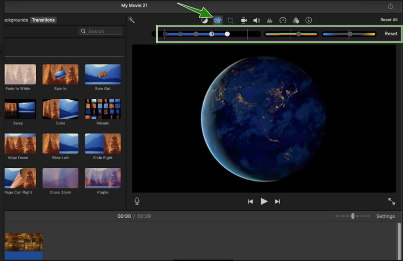 iMovie カラー補正の設定