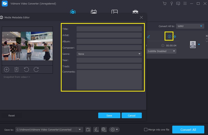 入力メタデータ Vidmore