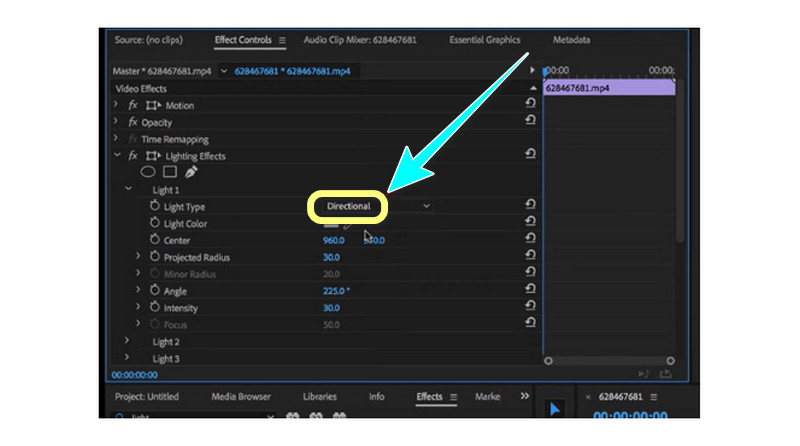 スポットライトをディレクショナルに変更
