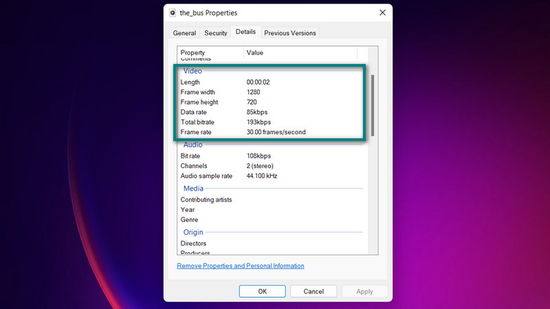 動画の解像度を確認